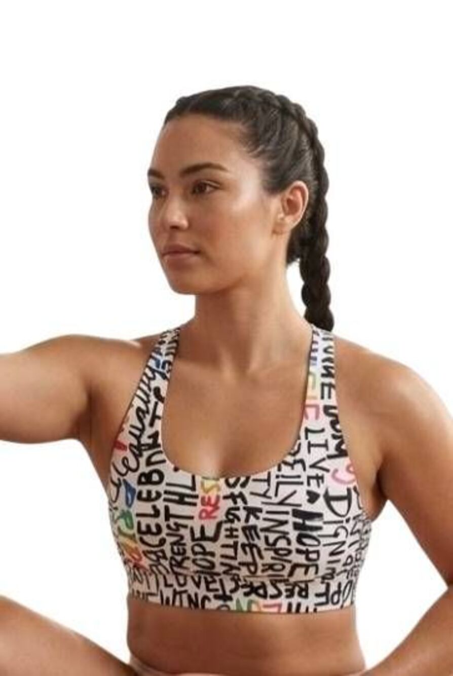 NWT Athleta Ultimate Printed Sports Bra Size S Colorful Graphic Text